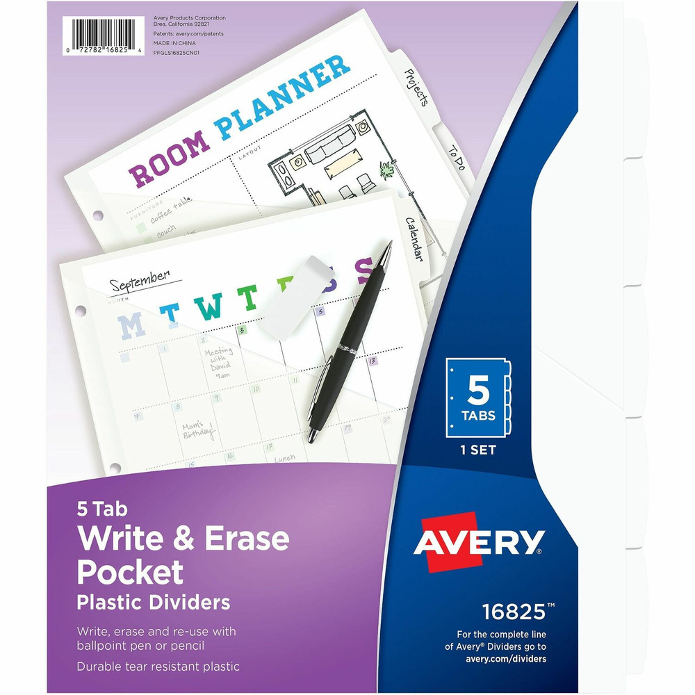 Avery Avery&reg; 16825 Avery&reg; Write & Erase Pocket Plastic Dividers