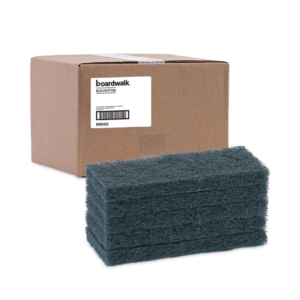 BOARDWALK 402 Medium-Duty Scour Pad, 10 x 4.63, Blue, 20/Carton