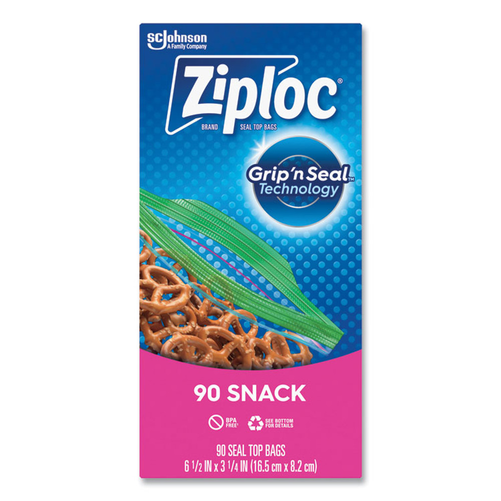 SC JOHNSON Ziploc® 315892 Seal Top Snack Bags, Snack, 6.5" x 3.25", Clear, 90 Bags/Box, 12 Boxes/Carton