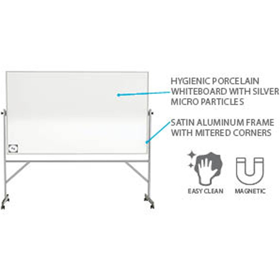 Ghent Manufacturing, Inc Ghent ARM4M448 Ghent Hygienic Porcelain Mobile Whiteboard with Aluminum Frame
