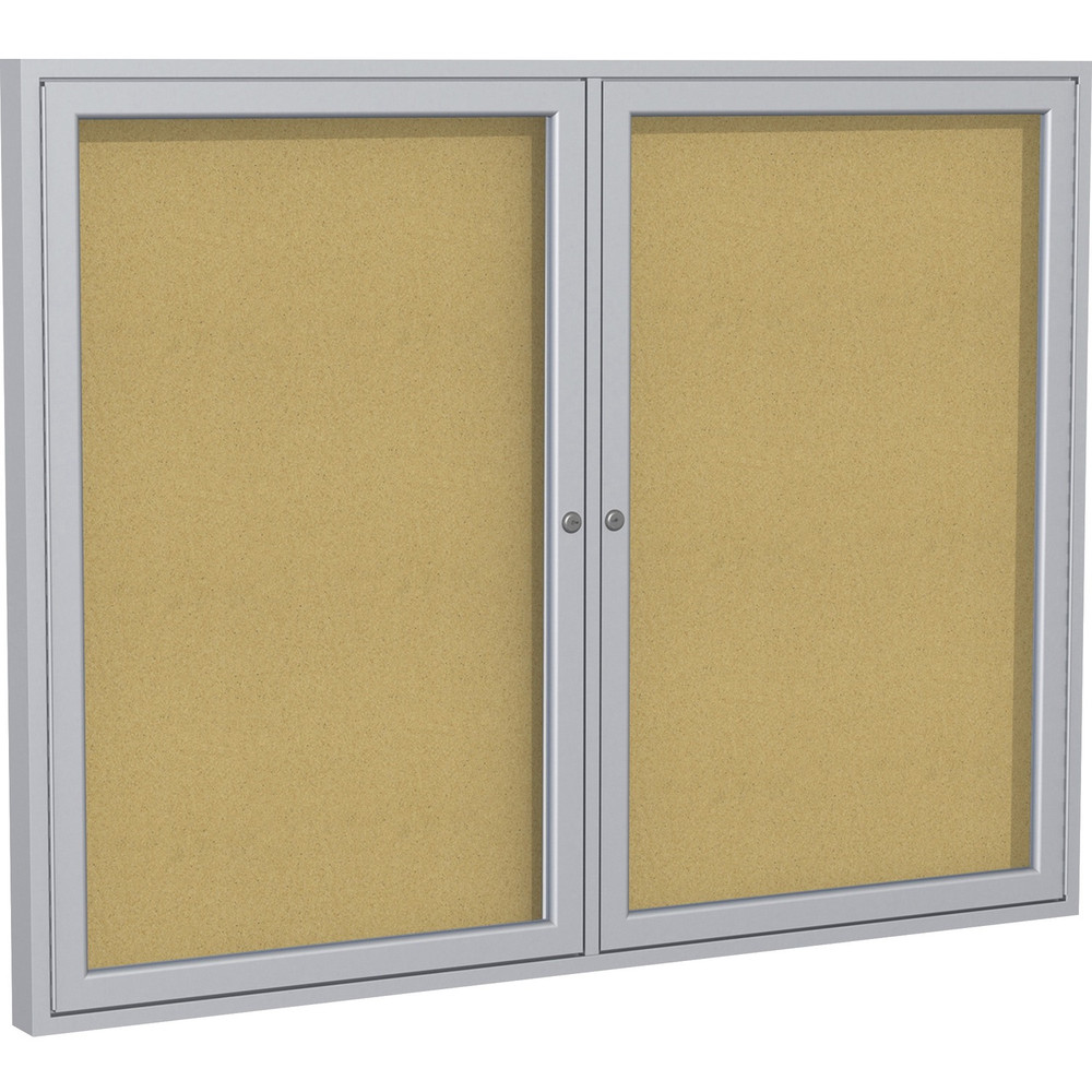Ghent Manufacturing, Inc Ghent PA24860K Ghent 2 Door Enclosed Natural Cork Bulletin Board with Satin Frame