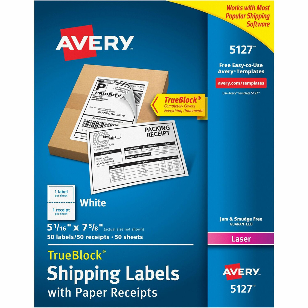 Avery Avery&reg; 5127 Avery&reg; Shipping Labels with Receipt, 5-1/16" x 7-5/8" , 50 Labels (5127)