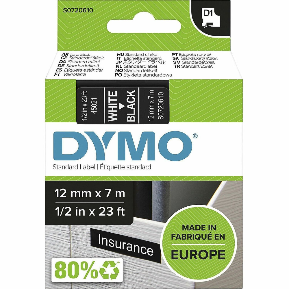 DYMO Corporation Dymo S0720610 Dymo S0720610 D1 45021 Tape 12mm x 7m White on Black