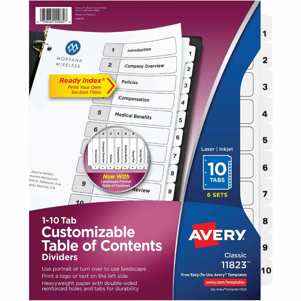 Avery Avery&reg; 11823 Avery&reg; Ready Index 10-tab Custom TOC Dividers