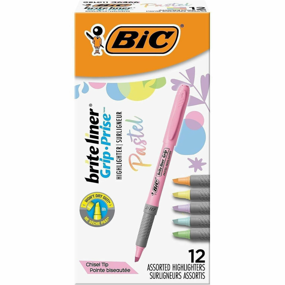 BIC GBLD11AST BIC Brite Liner Grip Highlighters, Assorted, 12 Pack BIC GBLD11AST BIC Brite Liner Grip Highlighters, Assorted, 12 Pack