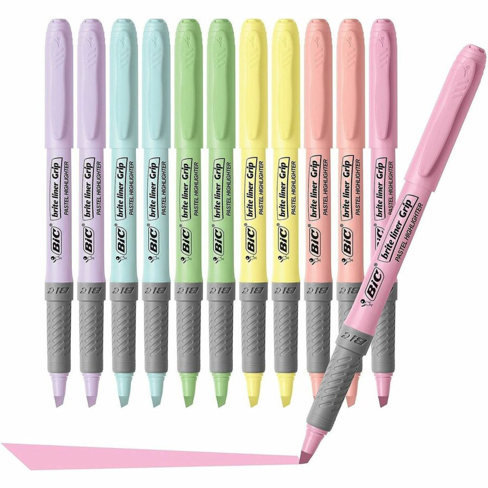 BIC GBLD11AST BIC Brite Liner Grip Highlighters, Assorted, 12 Pack BIC GBLD11AST BIC Brite Liner Grip Highlighters, Assorted, 12 Pack