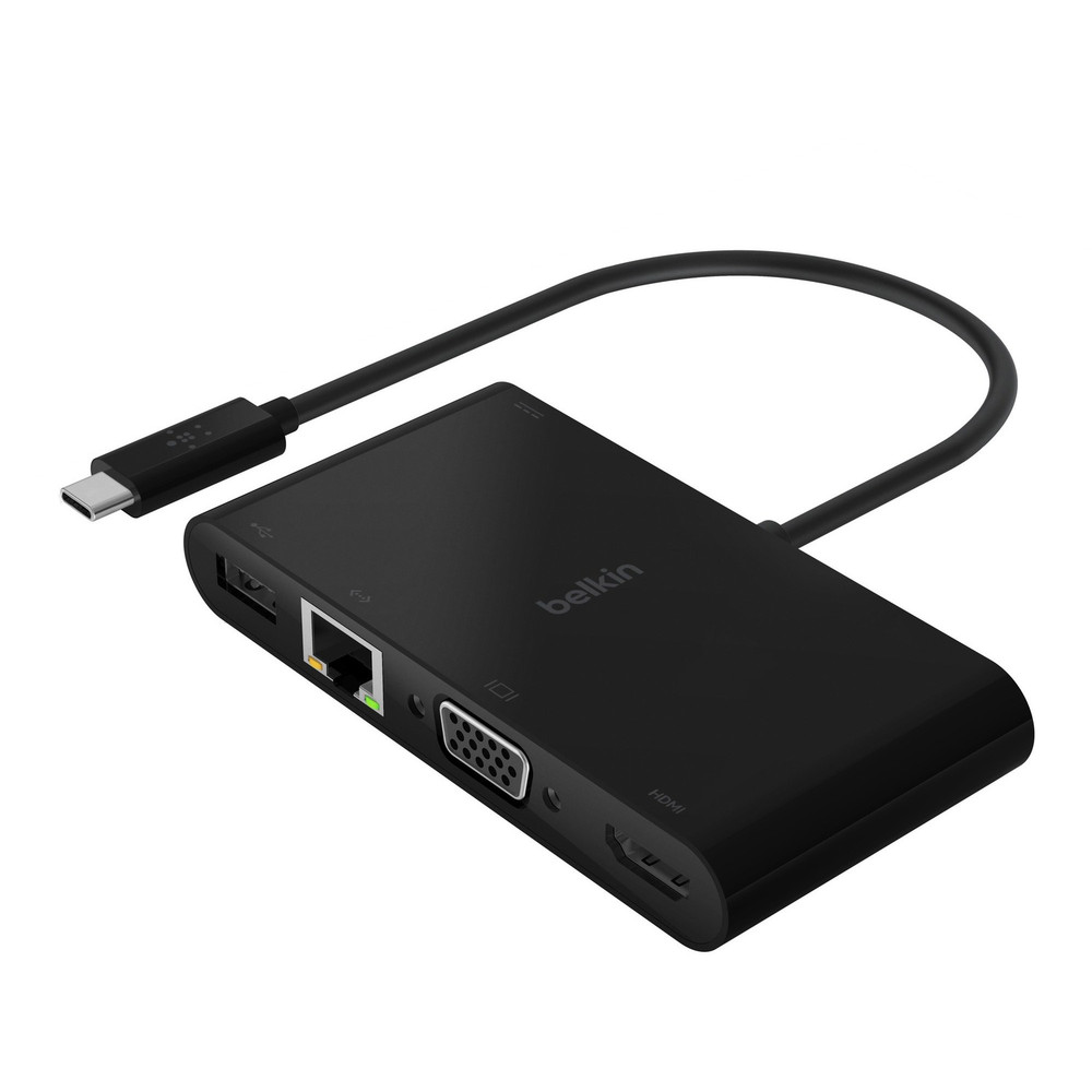 Belkin International, Inc Belkin AVC004BK-BL Belkin USB-C Multiport Adapter, USB-C to HDMI - USB A 3.0 - VGA, up to 100W Power Delivery, up 4k Resolution