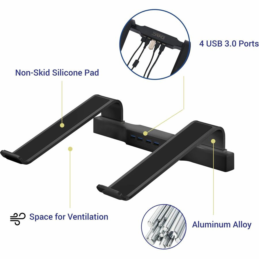 First Base, Inc DAC 21680 DAC Non-Skid Laptop Stand With 4-Port USB 3.0 Hub
