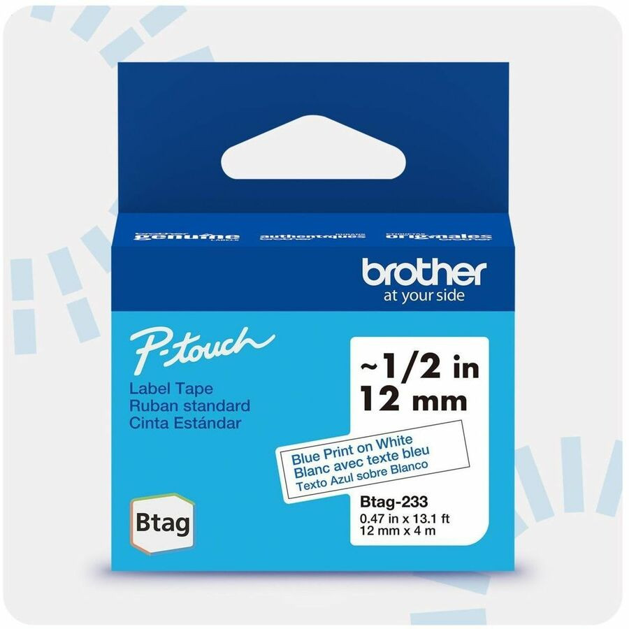 Brother Industries, Ltd Brother BTAG233 Brother P-touch BTAG-233 Blue on White Label Tape