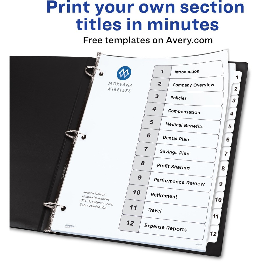 Avery Avery&reg; 11824 Avery&reg; Ready Index 12-tab Custom TOC Dividers