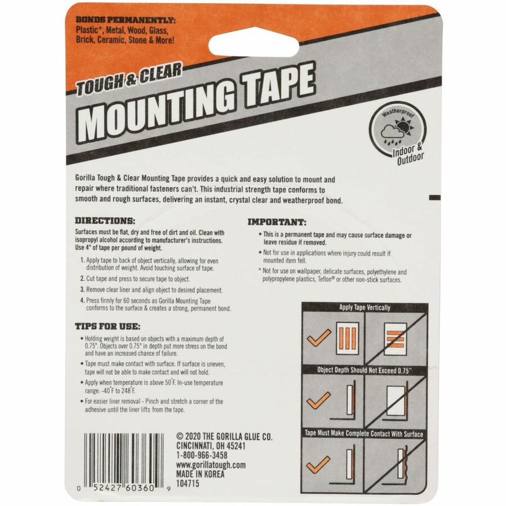 Gorilla Glue, Inc Gorilla 6036002 Gorilla Tough & Clear Mounting Tape