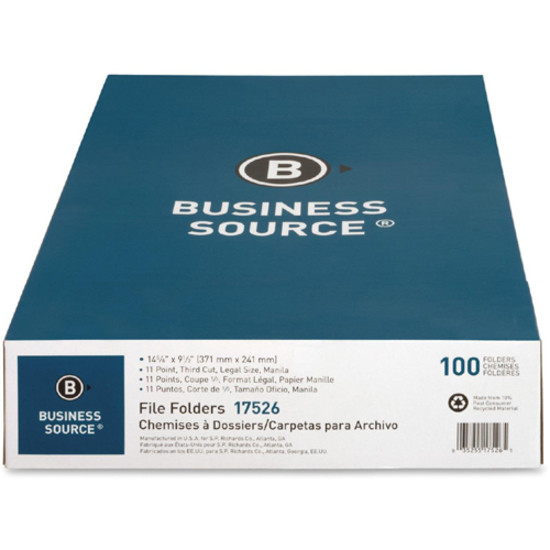 Business Source 17526 Business Source 1/3 Tab Cut Legal Recycled Top Tab File Folder