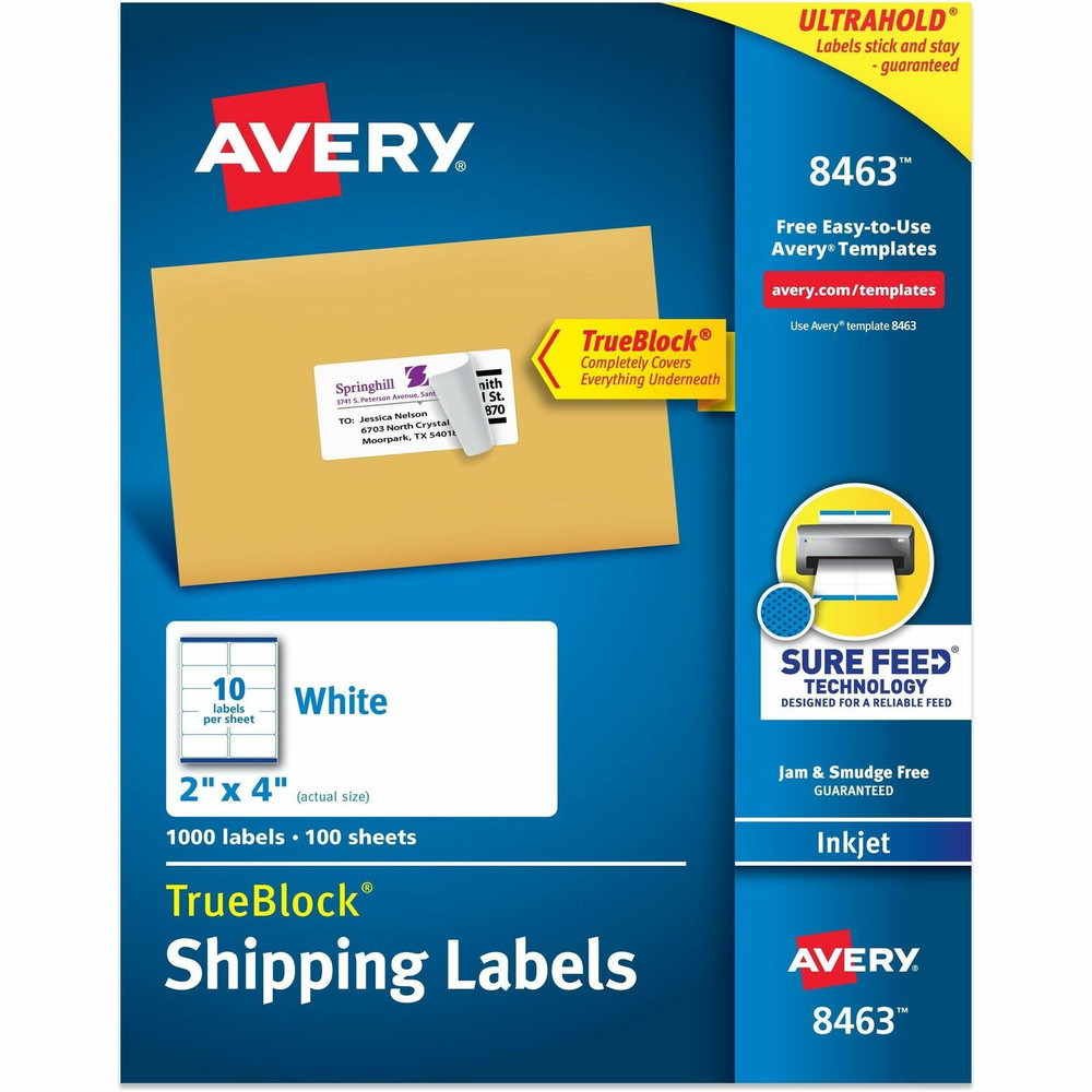 Avery Avery&reg; 8463 Avery&reg; Shipping Labels, Sure Feed, 2" x 4" 1,000 White Labels (8463)