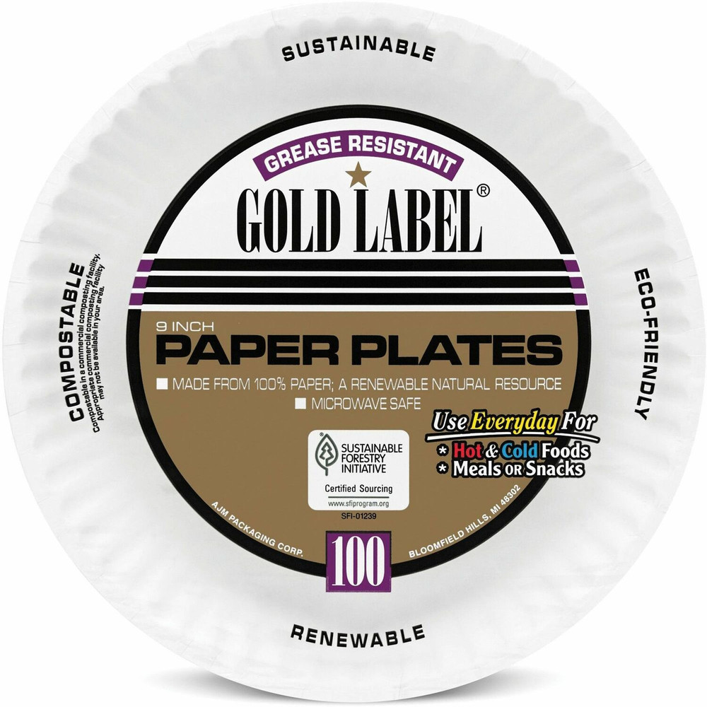 AJM Packaging Corporation AJM CP9GOEWH AJM 9" Dinnerware Paper Plates