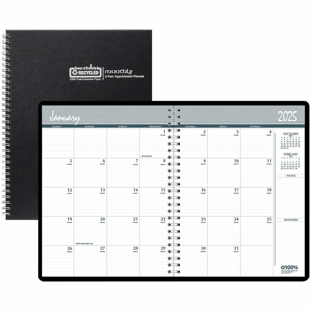 House of Doolittle 262092 House of Doolittle Monthly Calendar Planner 2 Year Black Hard Cover 8-1/2 x 11 Inches