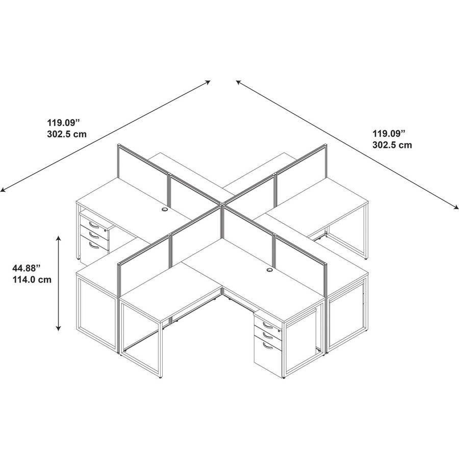 Bush Industries, Inc Bush Business Furniture EOD760SMR-03K Bush Business Furniture Easy Office 60W 4 Person L Desk Open Office w/3-Drawer Pedestlas