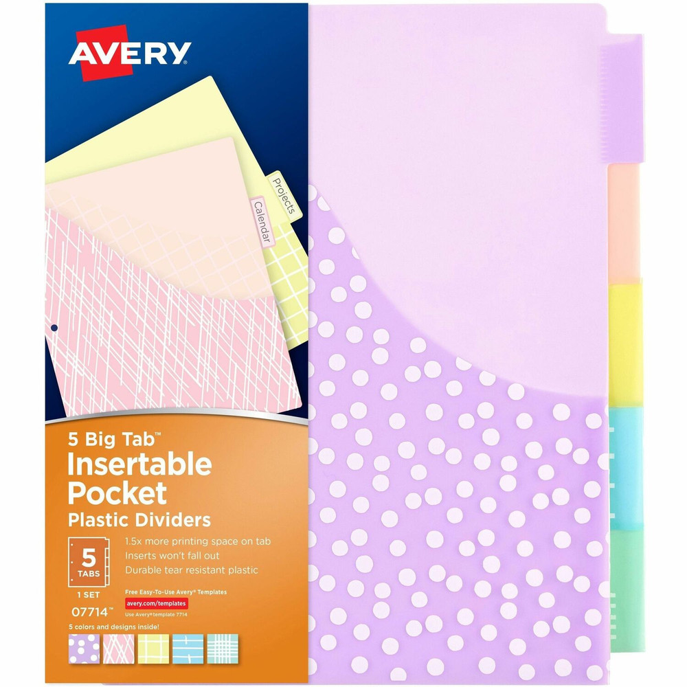 Avery Avery&reg; 07714 Avery&reg; Big Tab Plastic Dividers with Pockets, 5-Tab (07714