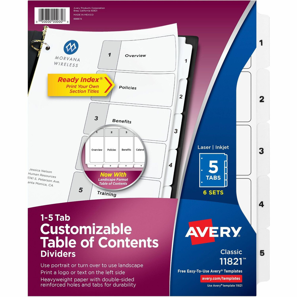 Avery Avery&reg; 11821 Avery&reg; Classification Folder 5-tab TOC Dividers