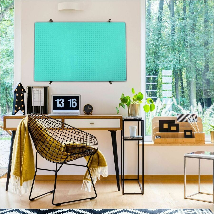 Floortex FCVGM3040TG Floortex Viztex&reg; Glacier Teal Multi-Purpose Grid Glass Dry-Erase Board 30" x 40"