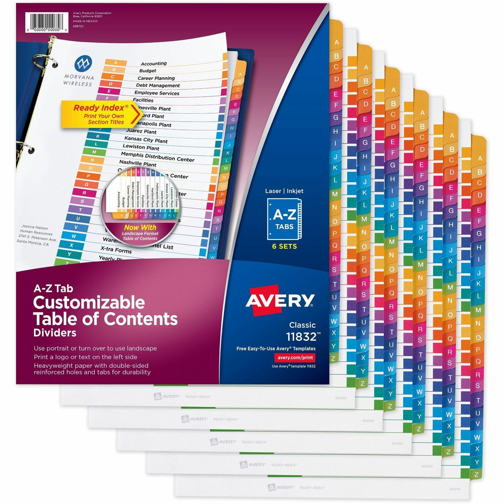 Avery Avery&reg; 11832 Avery&reg; A-Z Customizable Multicolor TOC Dividers