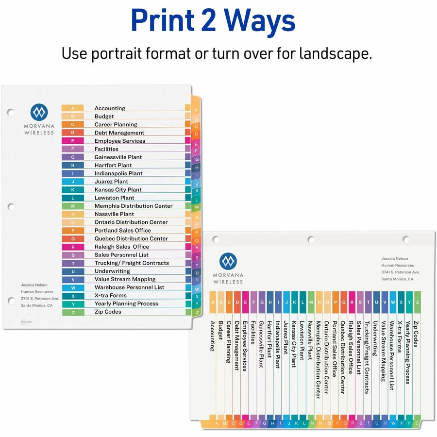 Avery Avery&reg; 11832 Avery&reg; A-Z Customizable Multicolor TOC Dividers