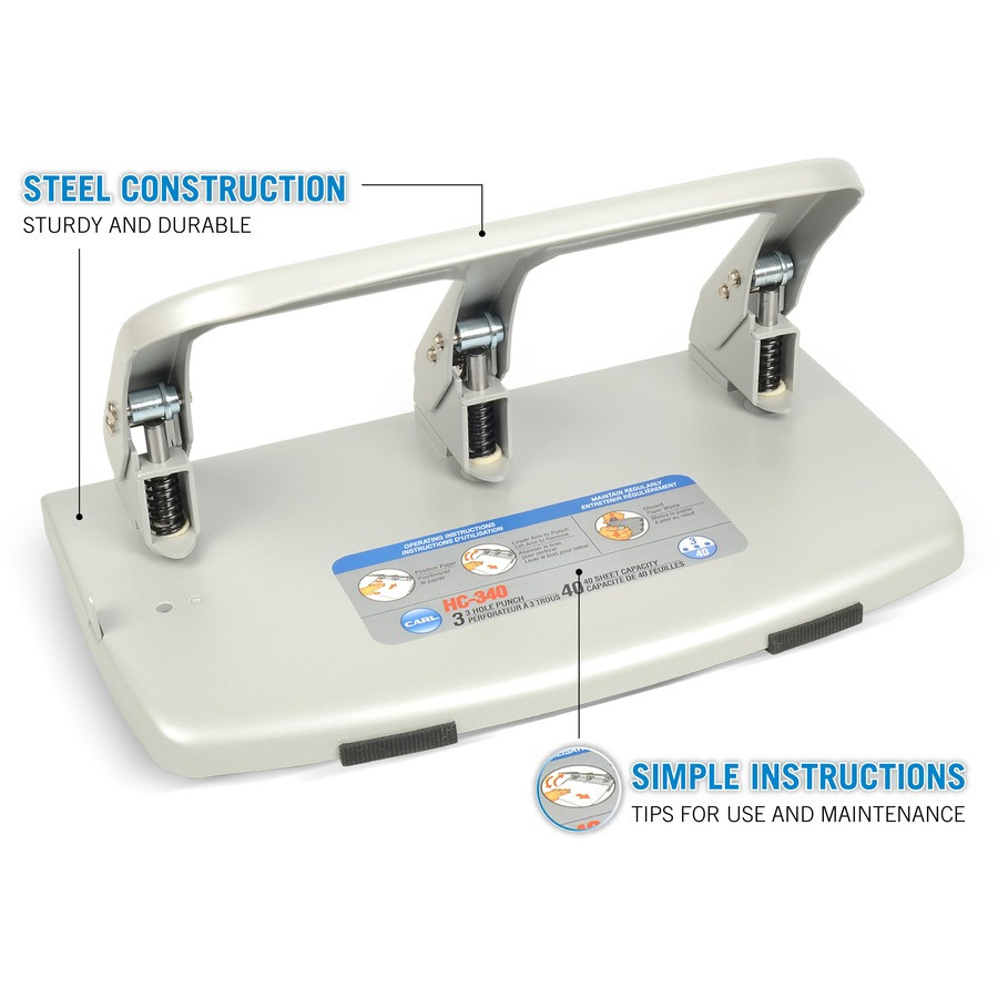 Carl Manufacturing USA, Inc CARL 63040 CARL Heavy-duty 3-Hole Punch with Tray