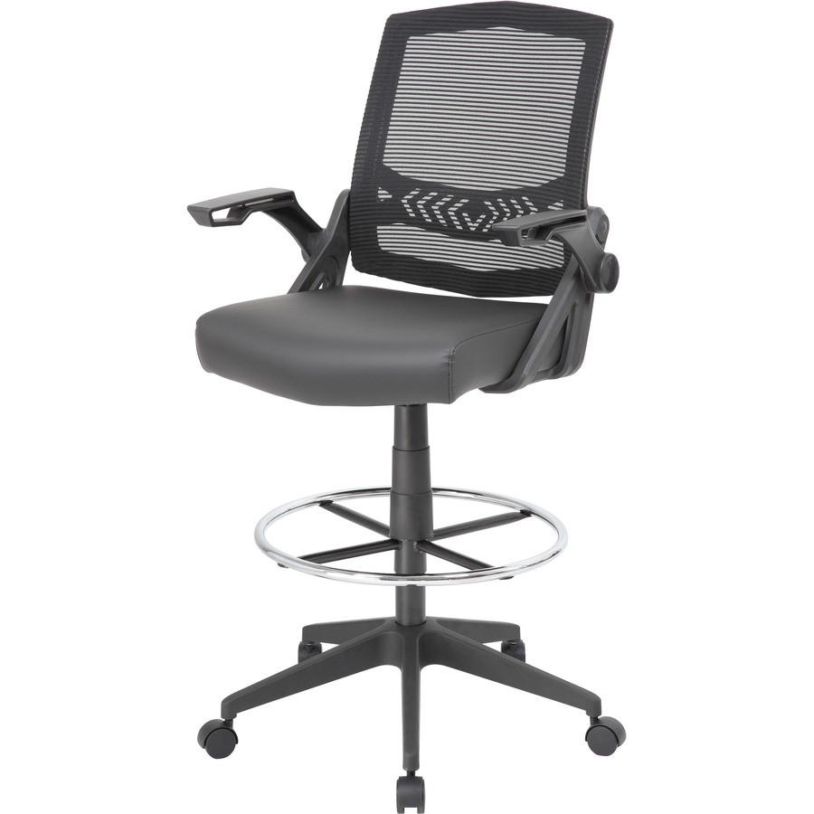 Norstar Office Products Inc Boss B16223-BK Boss Black Flip Arm Mesh Drafting Stool