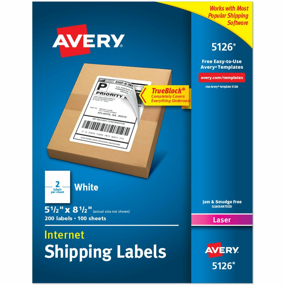 Avery Avery&reg; 5126 Avery&reg; Internet Shipping Labels, 5.5" x 8.5" , 200 Total (05126)