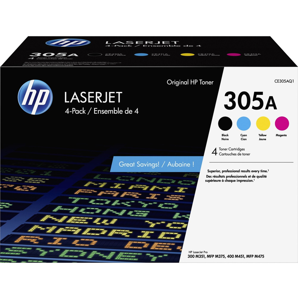 HP Inc. HP CE305AQ1 HP 305A (CE305AQ1) Original Laser Toner Cartridge - Combo Pack - Black, Cyan, Magenta, Yellow - 4 / Carton HP Inc. HP CE305AQ1 HP 305A (CE305AQ1) Original Laser Toner Cartridge - Combo Pack - Black, Cyan, Magenta, Yellow - 4 / Carton