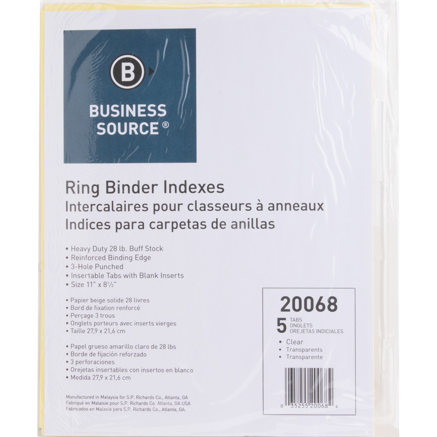 Business Source 20068BX Business Source Buff Stock Ring Binder Indexes