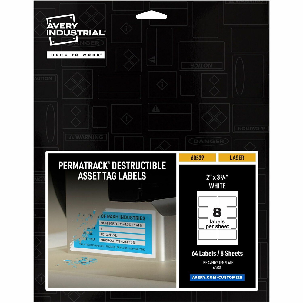 Avery Avery® 60539 Avery® PermaTrack Destructible Asset Tag Labels, 2" x 3-3/4" , 64 Asset Tags Avery Avery® 60539 Avery® PermaTrack Destructible Asset Tag Labels, 2" x 3-3/4" , 64 Asset Tags