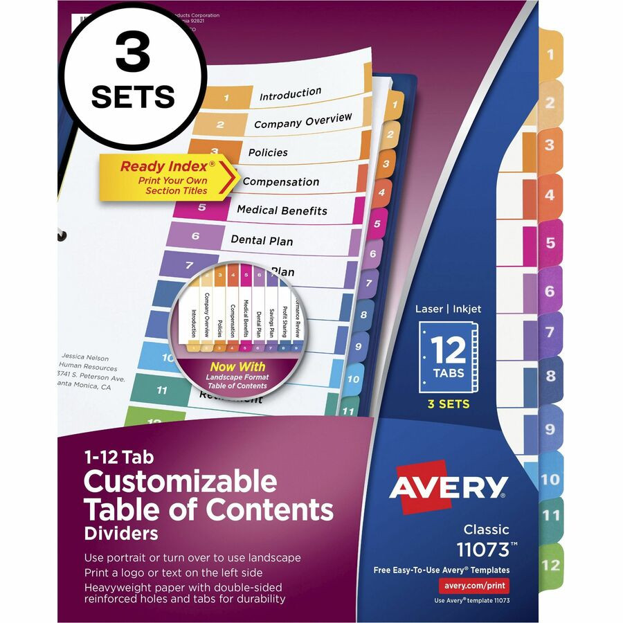 Avery Avery&reg; 11073 Avery&reg; Ready Index Custom TOC Binder Dividers