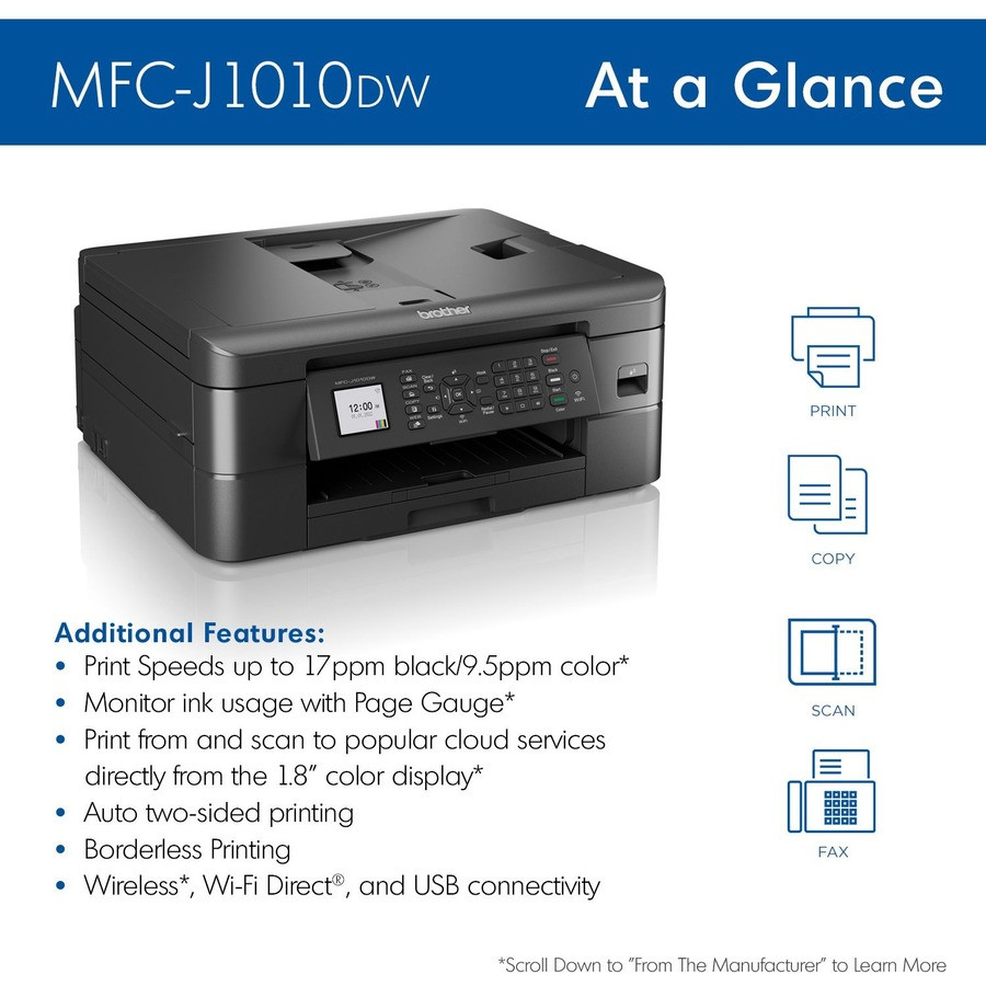 Brother Industries, Ltd Brother MFC-J1010DW Brother MFC-J1010DW Wireless Inkjet Multifunction Printer - Color