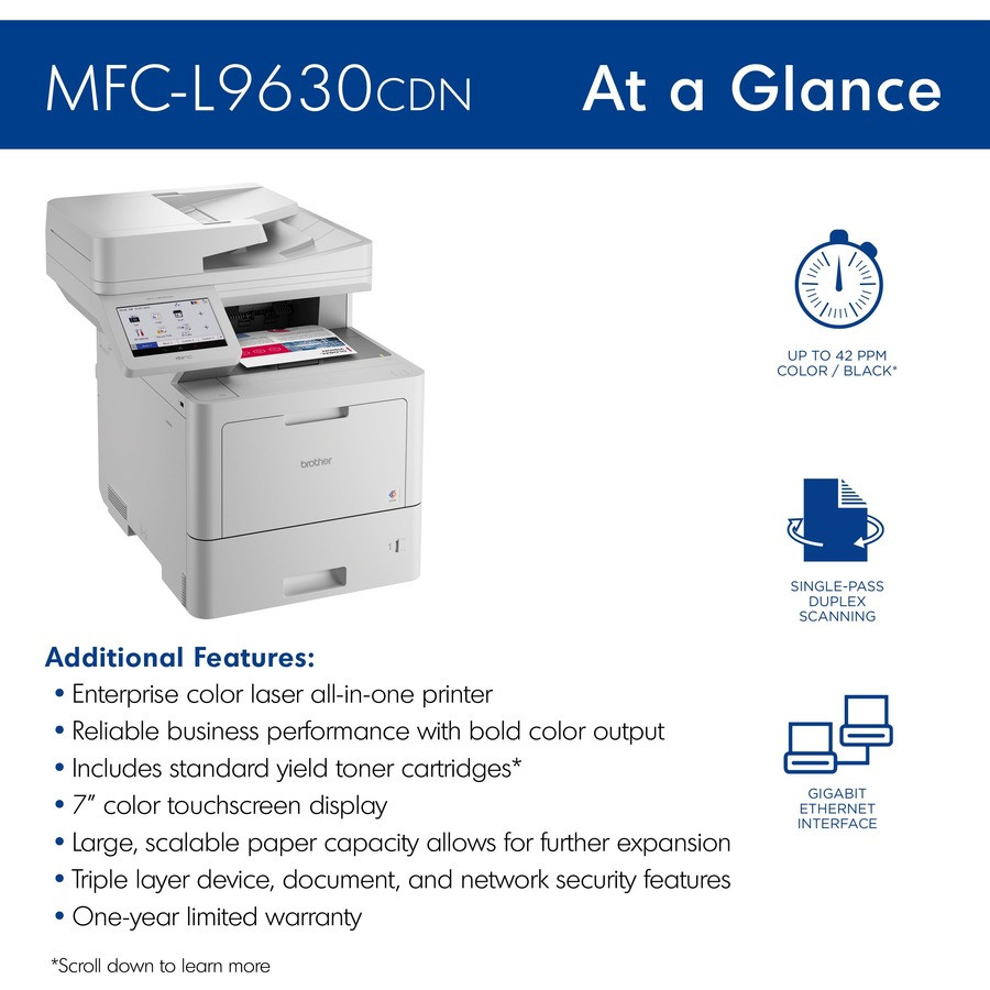 Brother Industries, Ltd Brother MFC-L9630CDN Brother Workhorse MFC-L9630CDN Laser Multifunction Printer - Color
