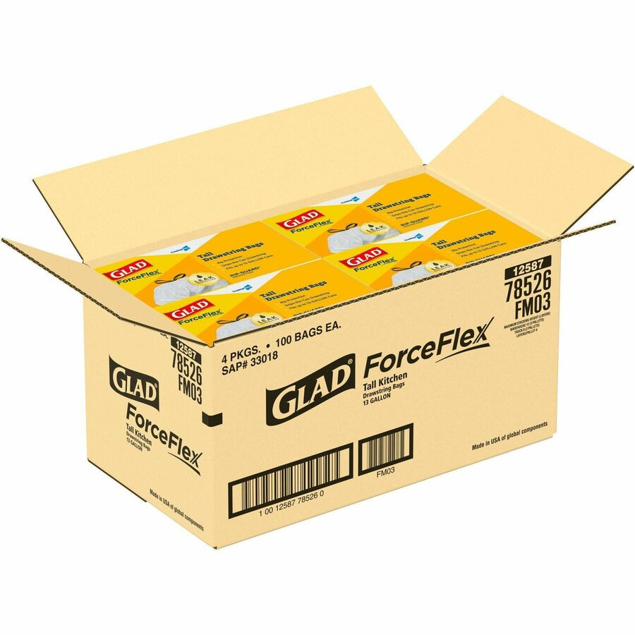 The Clorox Company Glad 78526BD Glad ForceFlex Tall Kitchen Drawstring Trash Bags