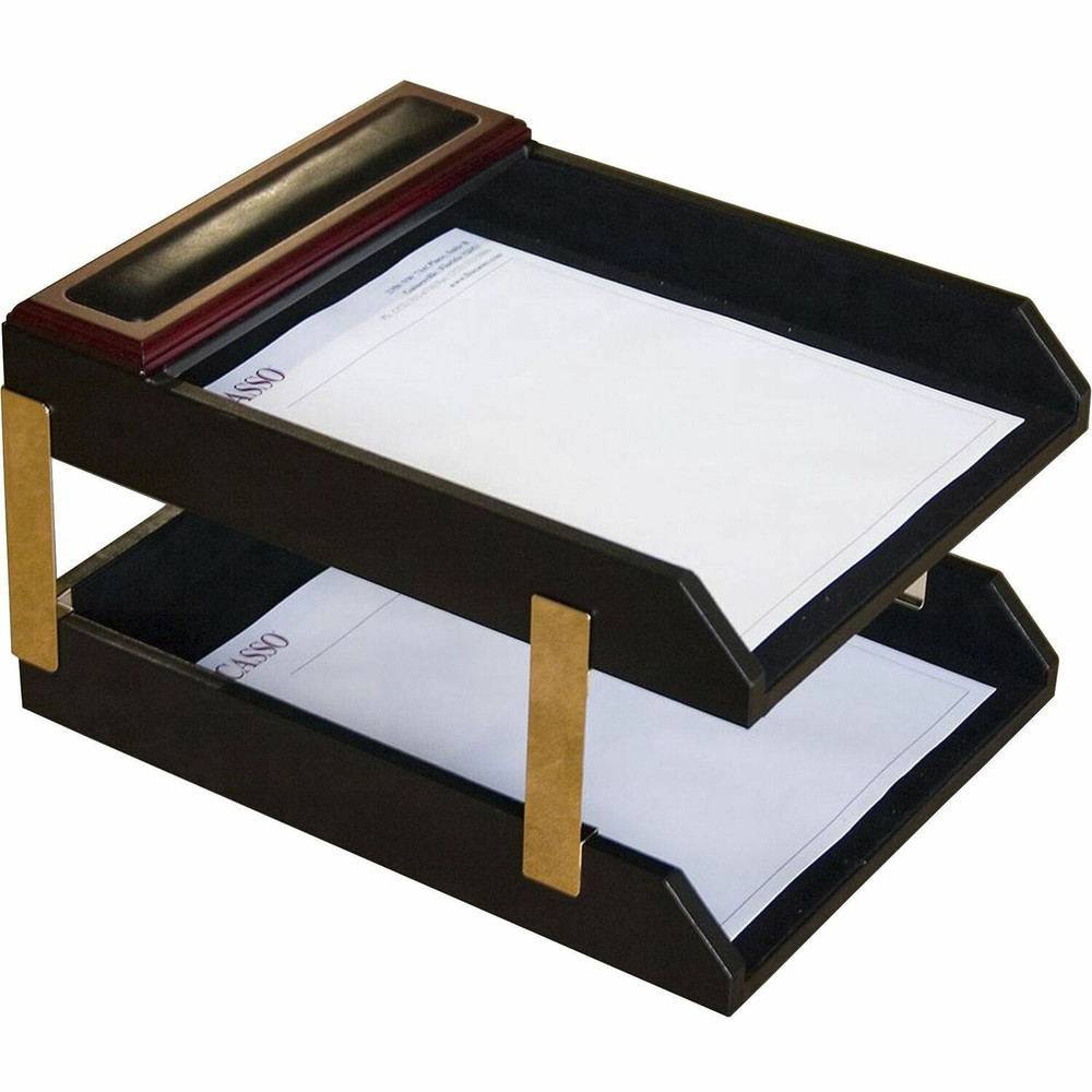 Dacasso Limited, Inc Dacasso A8020 Dacasso Rosewood & Leather Double Letter Trays