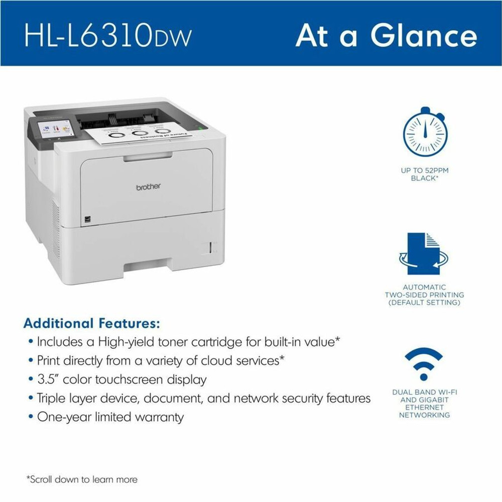 Brother Industries, Ltd Brother HLL6310DW Brother HL HL-L6310DW Desktop Wireless Laser Printer - Monochrome