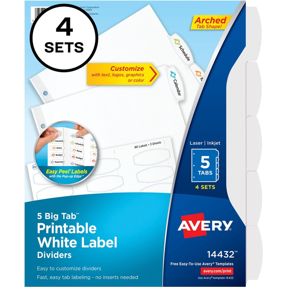 Avery Avery® 14432 Avery® Big Tab Printable Label Dividers, Easy Peel Labels, 5 Tabs Avery Avery® 14432 Avery® Big Tab Printable Label Dividers, Easy Peel Labels, 5 Tabs