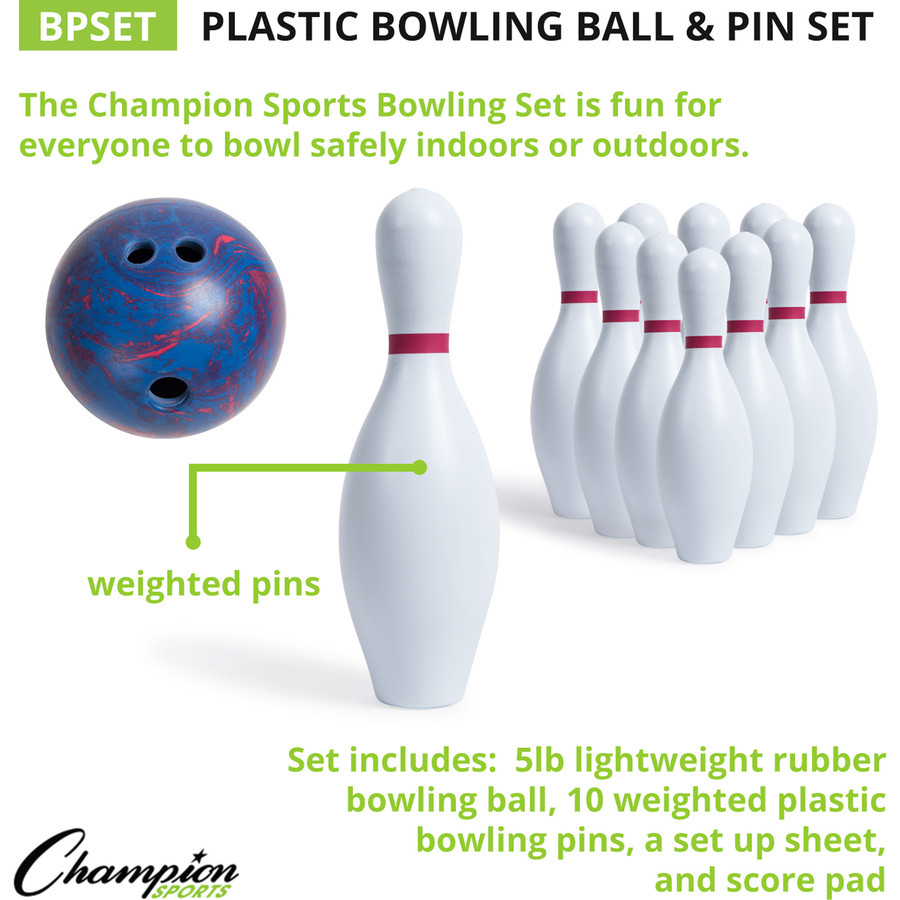 Champion Sports BPSET Champion Sports Plastic Bowling Ball & Pin Set