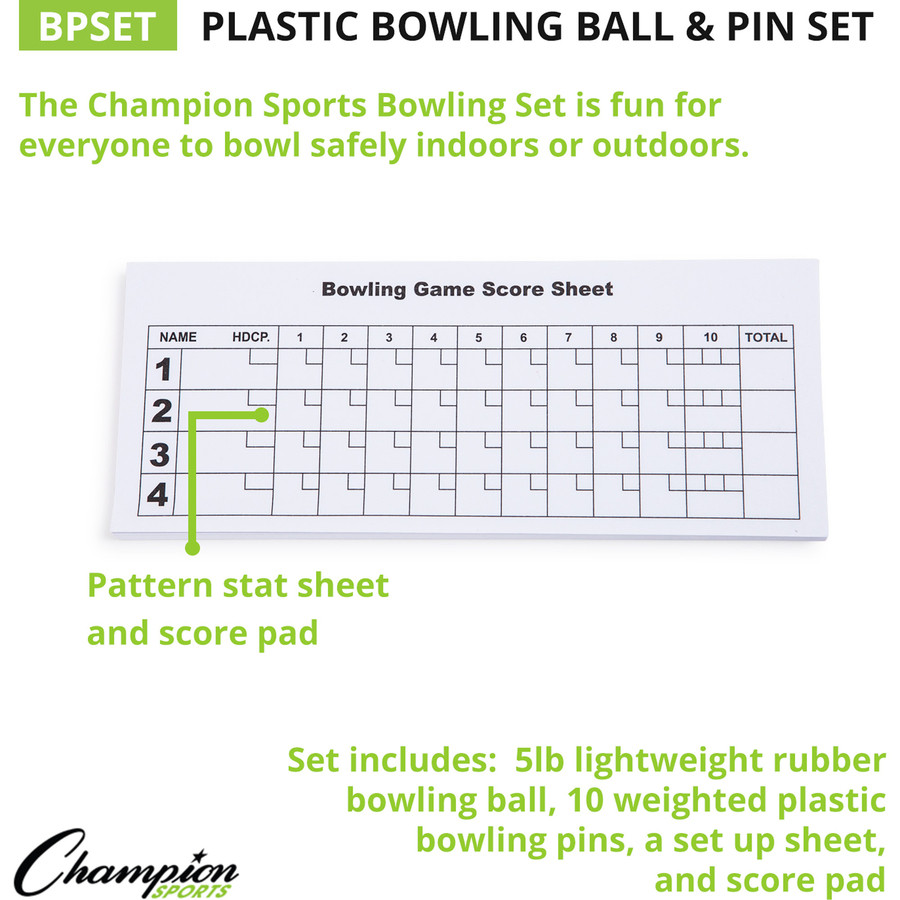 Champion Sports BPSET Champion Sports Plastic Bowling Ball & Pin Set