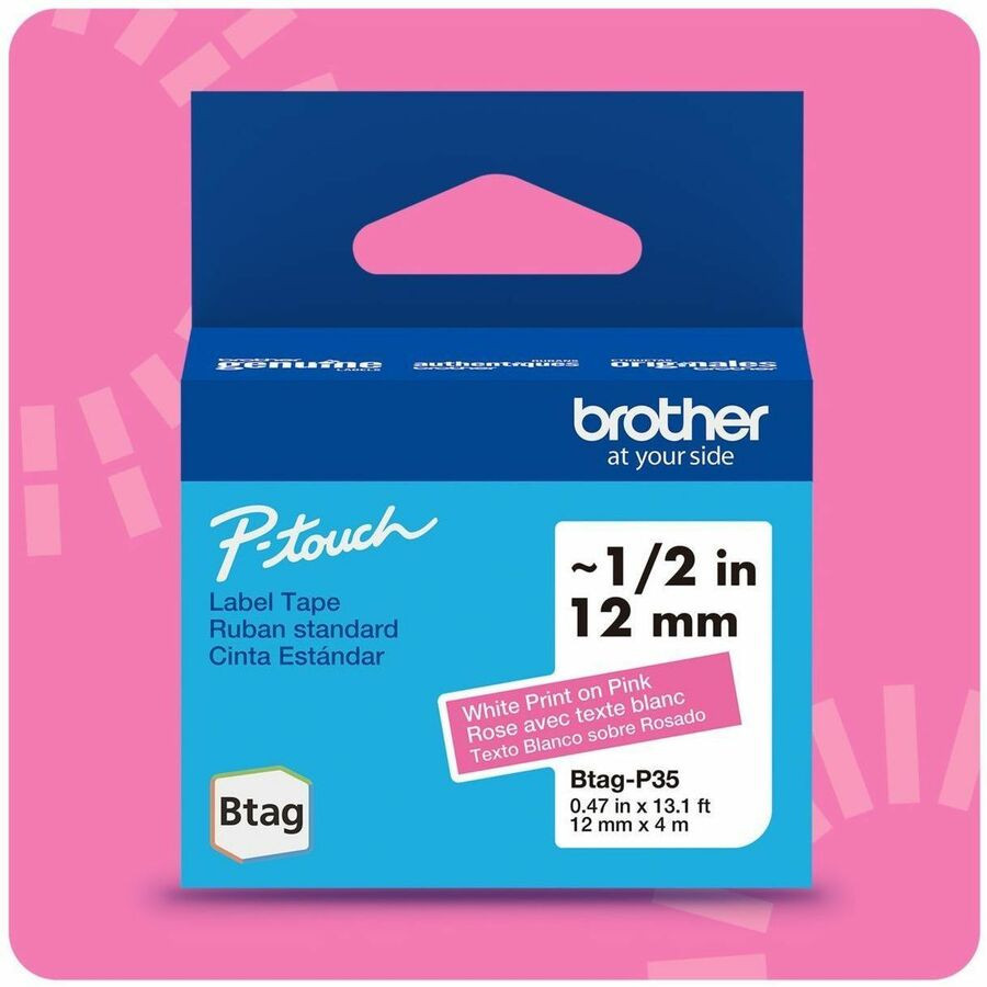 Brother Industries, Ltd Brother BTAGP35 Brother P-touch BTAG-P35 White on Pink Label Tape