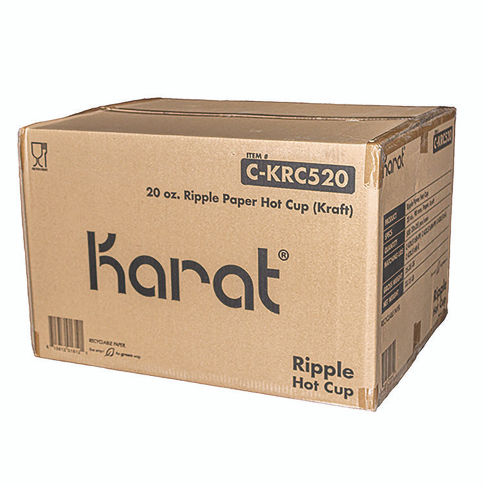 KARAT BY LOLLICUP CKRC520 Ripple Hot Cups, 20 oz, Paper, Kraft/White, 500/Carton