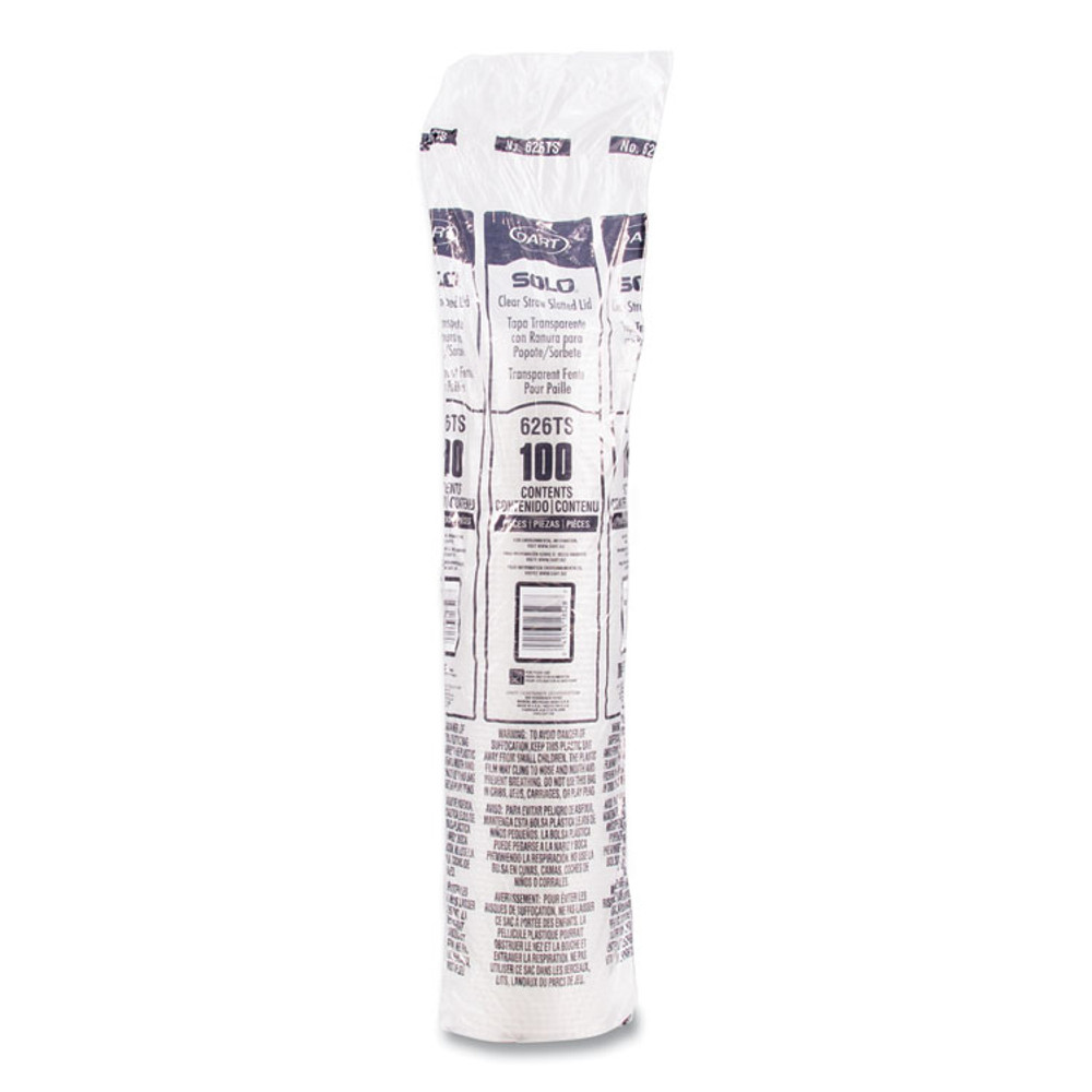 DART SOLO® 626TSCT PETE Flat Straw-Slot Cold Cup Lids, Fits 16 oz to 24 oz Cold Cups, Plastic, Clear, 100/Pack, 10 Packs/Carton