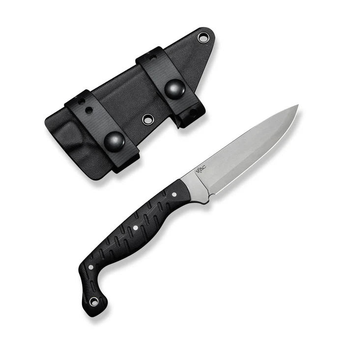 CIVIVI Knives C23078-1 CIVIVI MDRN Hunter Fixed Blade Knife Black G10 Handle (4.12"" Stonewashed Nitro-V Blade) C23078-1, With 1PC Black Kydex Sheath & 2PCS Black Straps