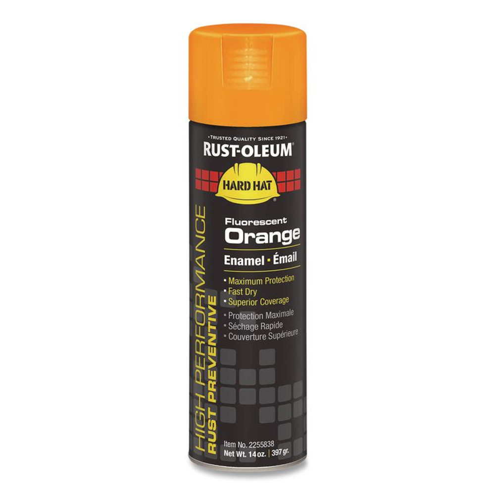 RUST-OLEUM CORPORATION 2255838 Hard Hat High Performance V2100 System Rust Preventive Enamel Spray Paint, Gloss Fluorescent Orange, 15 oz Aerosol Can, 6/CT