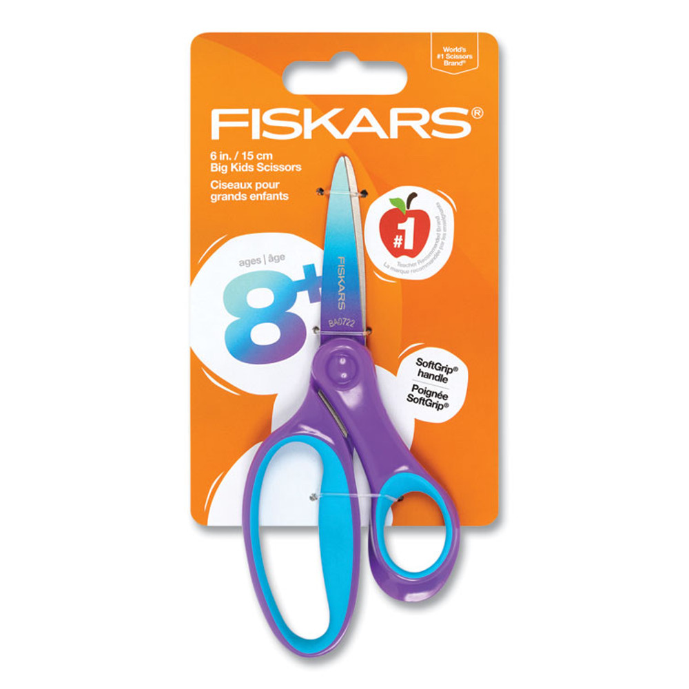 FISKARS MANUFACTURING CORP 1067127 Big Kid Ombre Scissors, Pointed Tip, 7.5" Long, 3.5" Cut Length, Straight Purple/Turquoise Handle