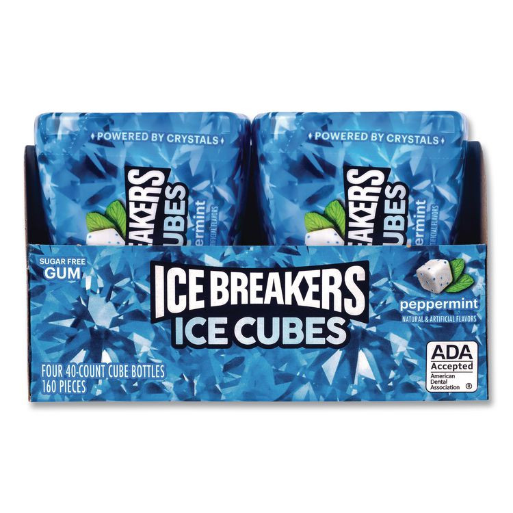 THE HERSHEY COMPANY ICE BREAKERS 22002645 Ice Cubes Peppermint Sugar-Free Gum, Peppermint, 40 Cubes/Bottle, 4 Bottles/Carton