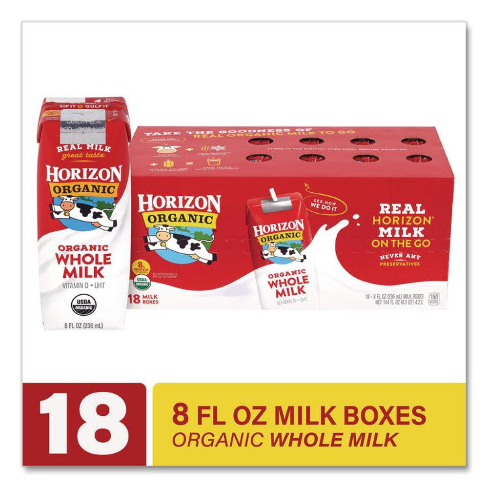 DANONE Horizon Organic 22002680 Shelf-Stable Whole Milk Boxes, 8 oz Box, 18/Carton