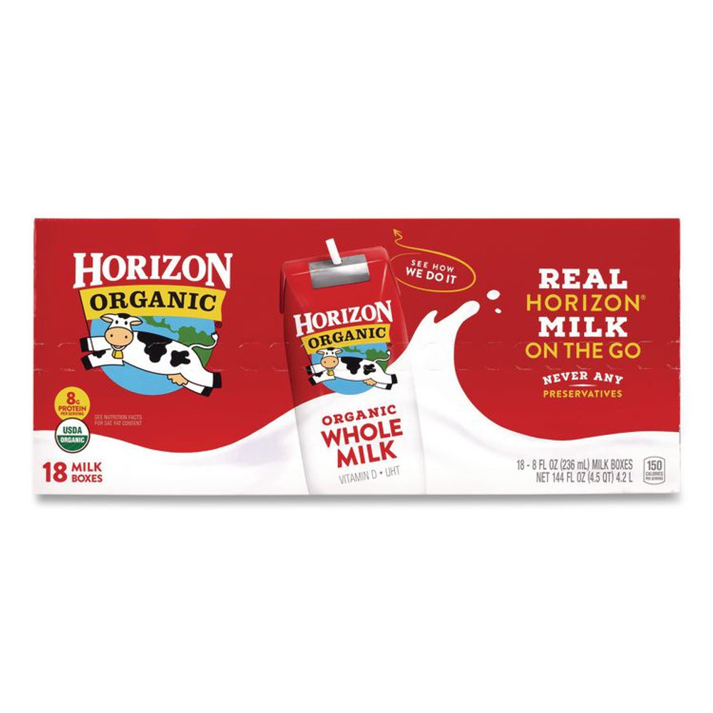 DANONE Horizon Organic 22002680 Shelf-Stable Whole Milk Boxes, 8 oz Box, 18/Carton