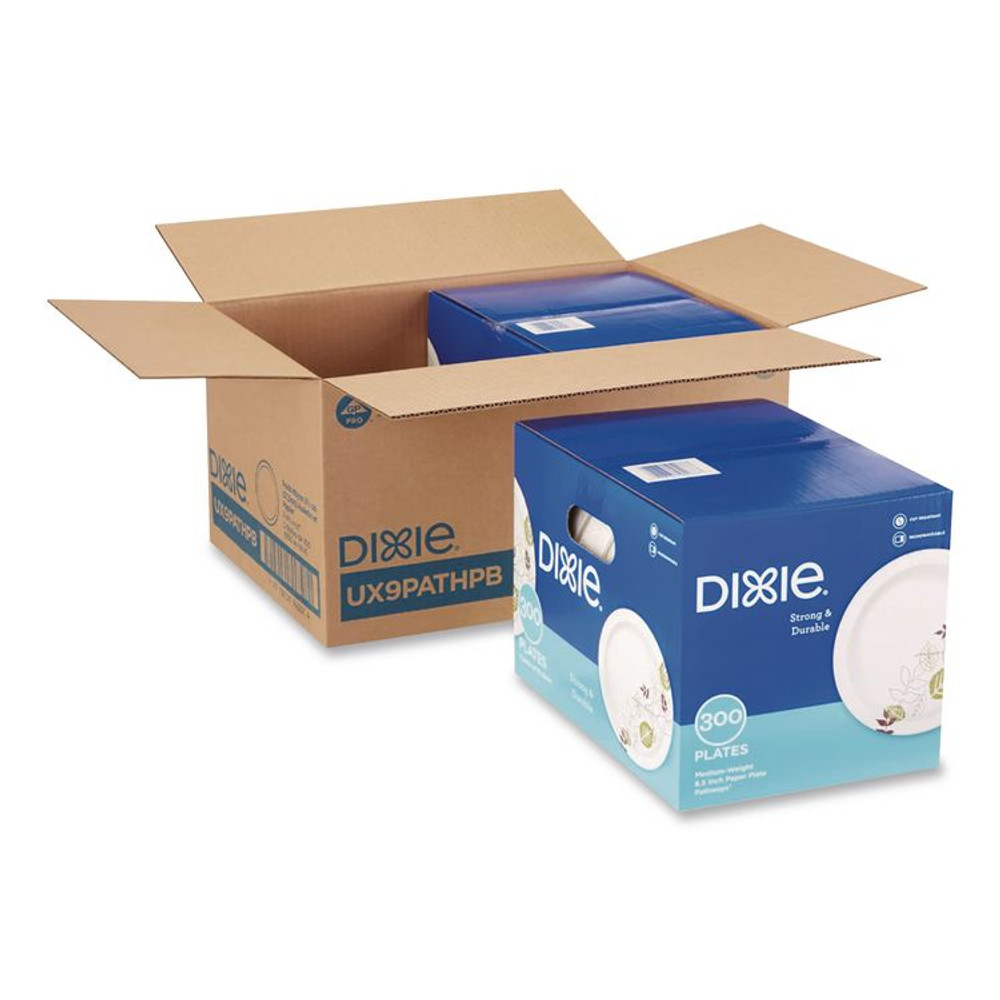 GEORGIA PACIFIC Dixie® UX9PATHPB Pathways Medium-Weight Paper Plates, 8.5" dia, Pathways, 300/Box, 2 Boxes/Carton